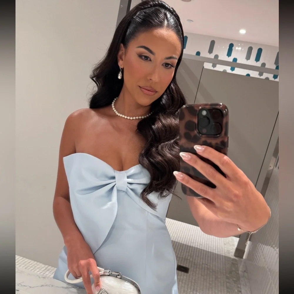 Elegant Light Blue Strapless Dress - Picture 8 of 13